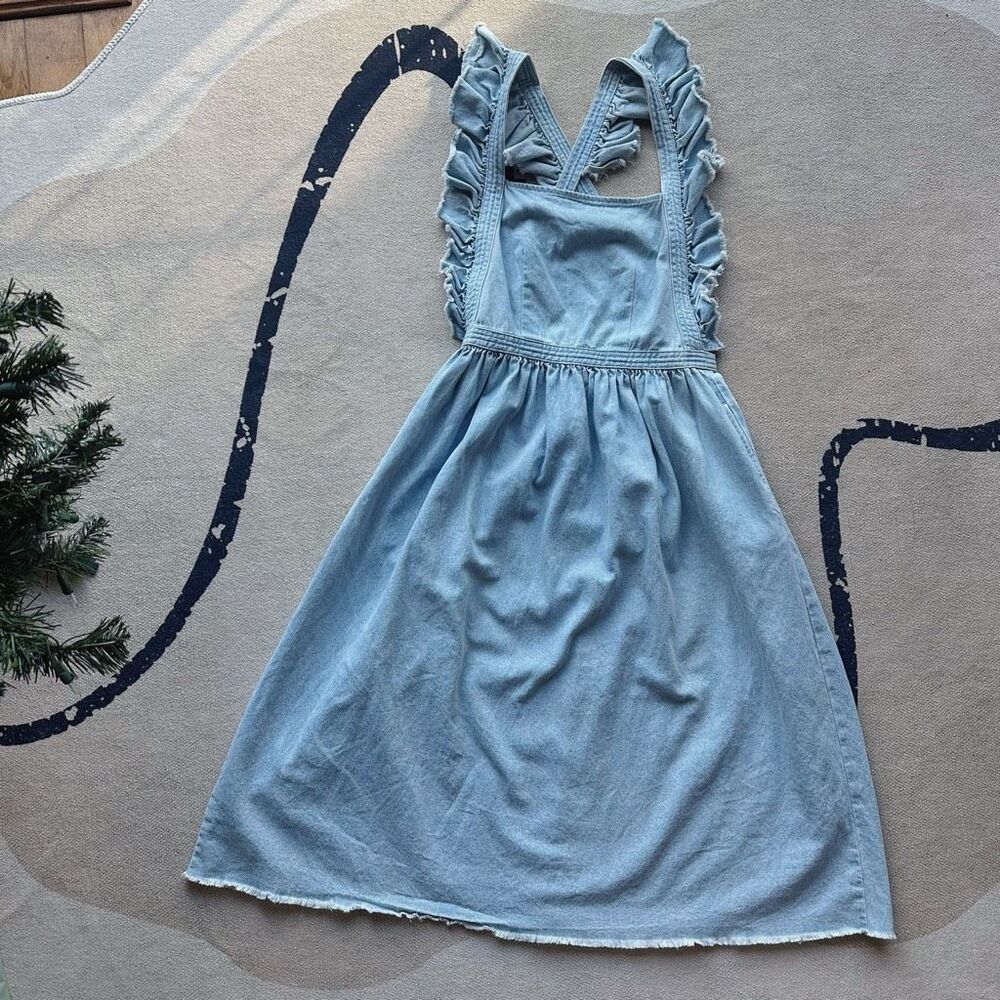 Ulla Johnson SP16 RTW Ruffle Details Denim Back Cutout Midi Dress Size XS/S - Picture 3 of 7